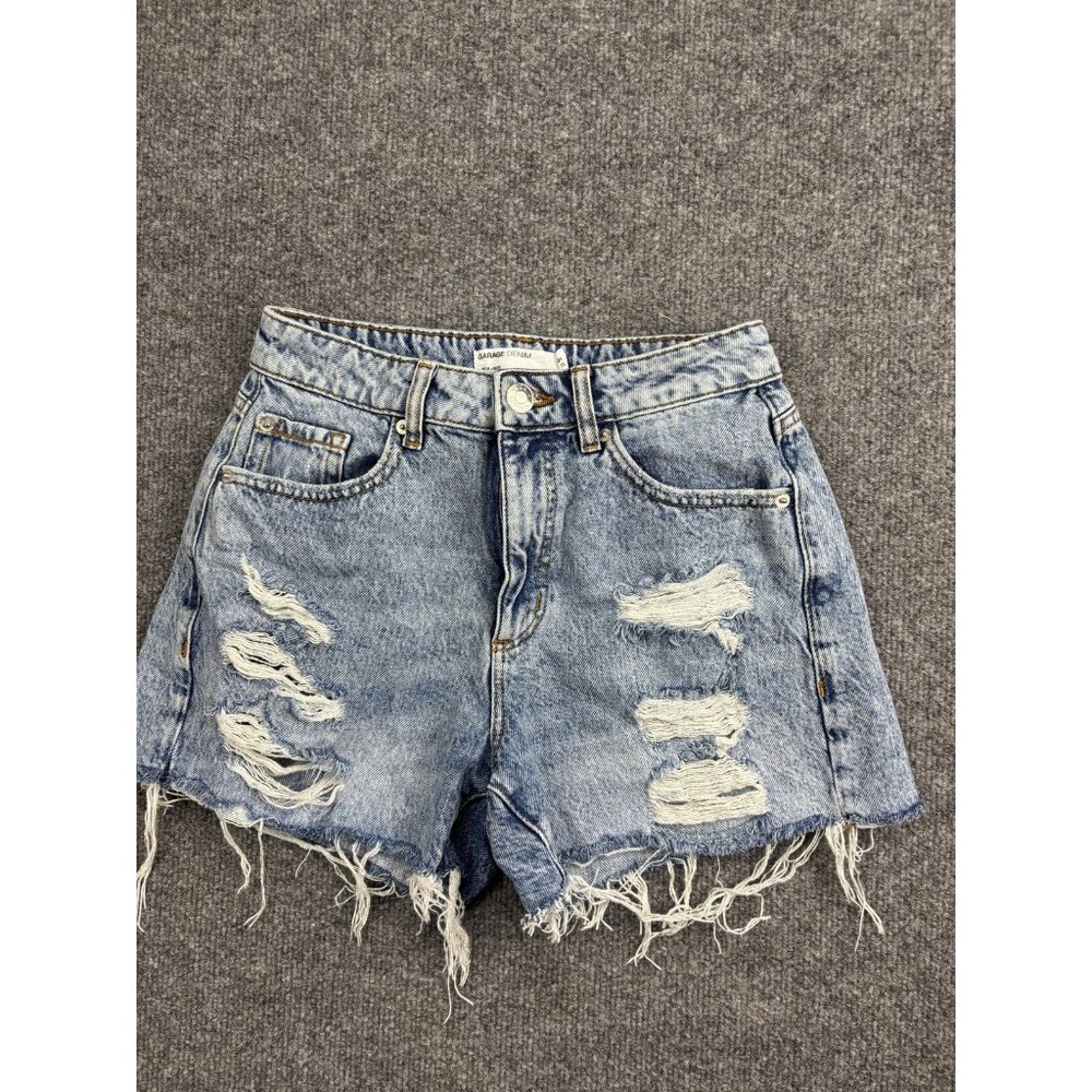 Garage Denim Shorts Womens‎ 1/25 Light Wash Mom High Rise Distressed Raw Hem